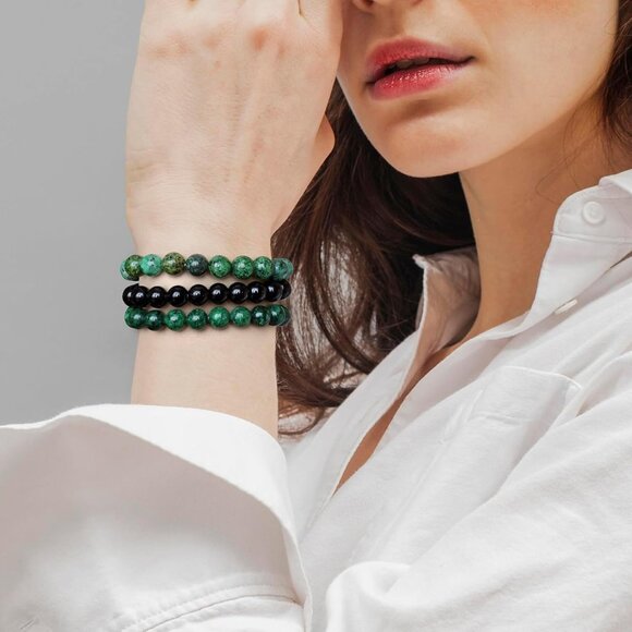 3PCS African Turquoise Crystal Natural Stone Beaded Stretch Bracelet for Women - Picture 2 of 6